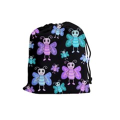 Blue and purple butterflies Drawstring Pouches (Large) 