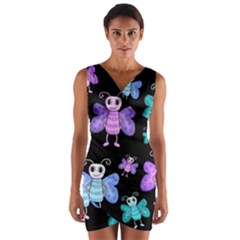 Blue and purple butterflies Wrap Front Bodycon Dress