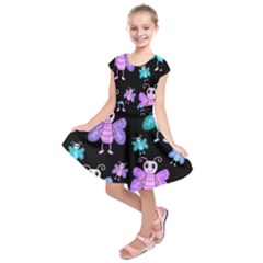 Blue and purple butterflies Kids  Short Sleeve Dress