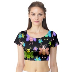 Cartoon Style Butterflies Short Sleeve Crop Top (tight Fit) by Valentinaart