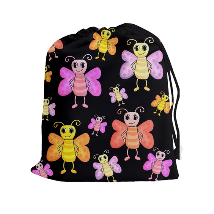 Cute butterflies, colorful design Drawstring Pouches (XXL)