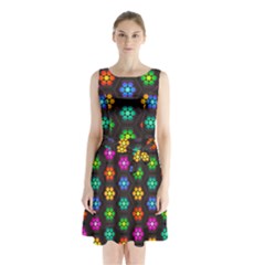 Pattern Background Colorful Design Sleeveless Chiffon Waist Tie Dress