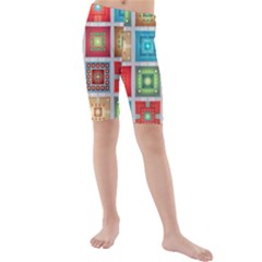 Tiles Pattern Background Colorful Kids  Mid Length Swim Shorts by Amaryn4rt