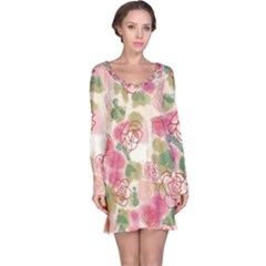 Aquarelle Pink Flower  Long Sleeve Nightdress by Brittlevirginclothing