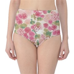 Aquarelle Pink Flower  High-waist Bikini Bottoms by Brittlevirginclothing