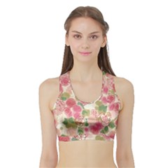 Aquarelle Pink Flower  Sports Bra With Border by Brittlevirginclothing