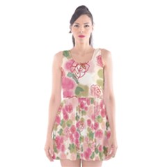 Aquarelle Pink Flower  Scoop Neck Skater Dress by Brittlevirginclothing