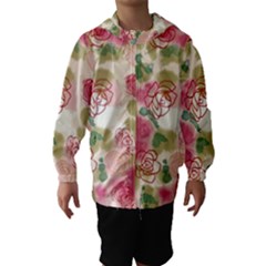 Aquarelle Pink Flower  Hooded Wind Breaker (kids) by Brittlevirginclothing