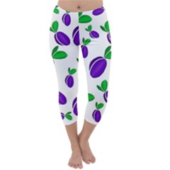 Decorative Plums Pattern Capri Winter Leggings  by Valentinaart