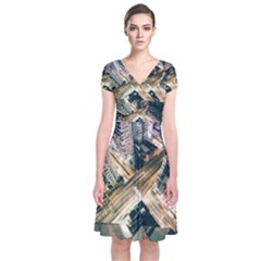 Architecture Buildings City Short Sleeve Front Wrap Dress