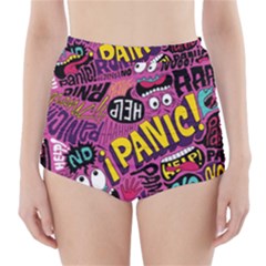 Panic Pattern High-Waisted Bikini Bottoms
