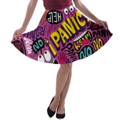 Panic Pattern A-line Skater Skirt