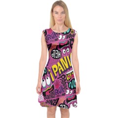 Panic Pattern Capsleeve Midi Dress