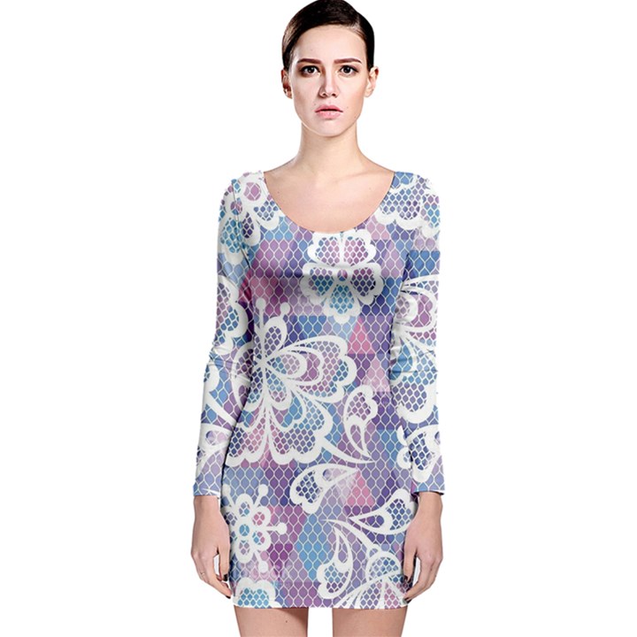 Cute colorful nenuphar flower Long Sleeve Velvet Bodycon Dress