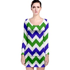 Blue And Green Chevron Long Sleeve Bodycon Dress