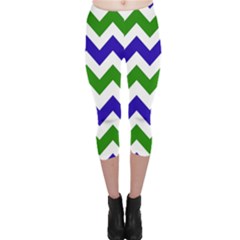 Blue And Green Chevron Capri Leggings 