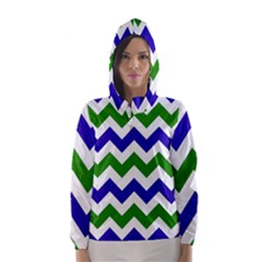 Blue And Green Chevron Hooded Wind Breaker (Women)