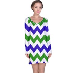 Blue And Green Chevron Long Sleeve Nightdress