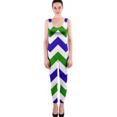 Blue And Green Chevron OnePiece Catsuit