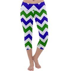 Blue And Green Chevron Capri Yoga Leggings