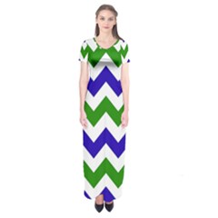 Blue And Green Chevron Short Sleeve Maxi Dress