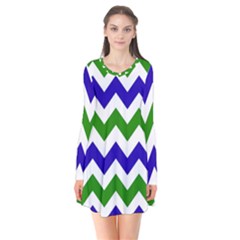 Blue And Green Chevron Flare Dress