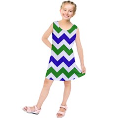 Blue And Green Chevron Kids  Tunic Dress