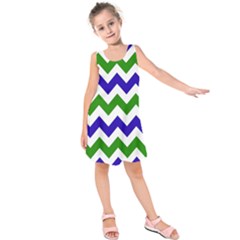 Blue And Green Chevron Kids  Sleeveless Dress