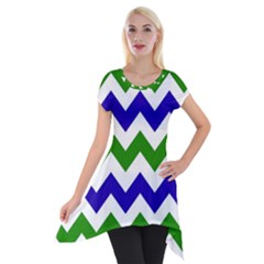 Blue And Green Chevron Short Sleeve Side Drop Tunic