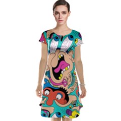 Cartoons Funny Face Patten Cap Sleeve Nightdress