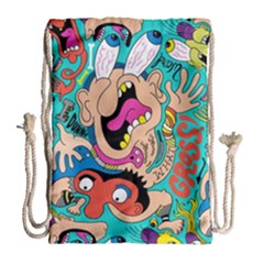 Cartoons Funny Face Patten Drawstring Bag (Large)