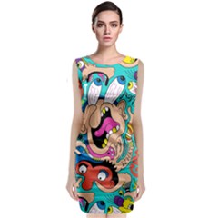 Cartoons Funny Face Patten Classic Sleeveless Midi Dress