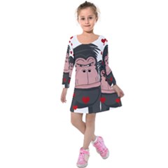 Gorillas Love Kids  Long Sleeve Velvet Dress by Valentinaart