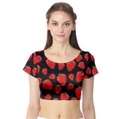 Strawberries Pattern Short Sleeve Crop Top (tight Fit) by Valentinaart