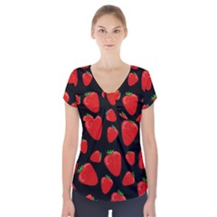 Strawberries Pattern Short Sleeve Front Detail Top by Valentinaart