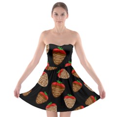 Chocolate Strawberries Pattern Strapless Bra Top Dress by Valentinaart