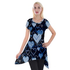 Blue Harts Pattern Short Sleeve Side Drop Tunic by Valentinaart