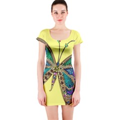 Butterfly Mosaic Yellow Colorful Short Sleeve Bodycon Dress by Amaryn4rt