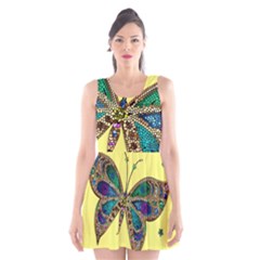 Butterfly Mosaic Yellow Colorful Scoop Neck Skater Dress