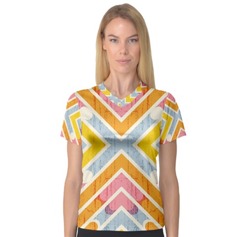 Line Pattern Cross Print Repeat Women s V-neck Sport Mesh Tee by Amaryn4rt