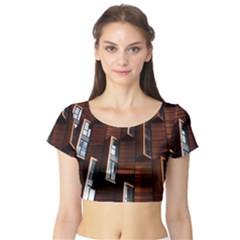 Abstract Architecture Building Business Short Sleeve Crop Top (Tight Fit)