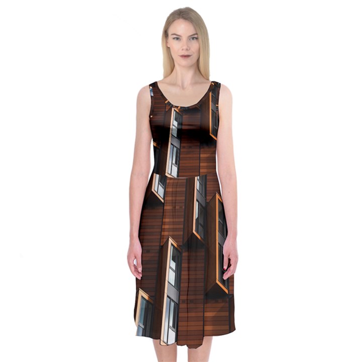 Abstract Architecture Building Business Midi Sleeveless Dress