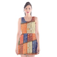 Blue White Orange And Brown Container Van Scoop Neck Skater Dress