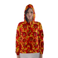 Gerbera Flowers Blossom Bloom Hooded Wind Breaker (women) by Amaryn4rt