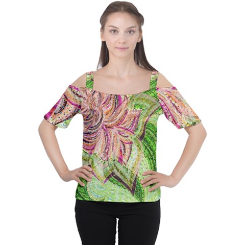 Colorful Design Acrylic Women s Cutout Shoulder Tee by Amaryn4rt