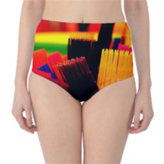 Plastic Brush Color Yellow Red High-waist Bikini Bottoms