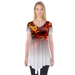 Effect Pattern Brush Red Short Sleeve Tunic 