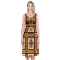 Batik Flower Brown Midi Sleeveless Dress