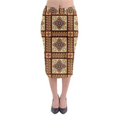 Batik Flower Brown Midi Pencil Skirt