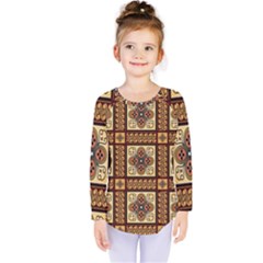 Batik Flower Brown Kids  Long Sleeve Tee